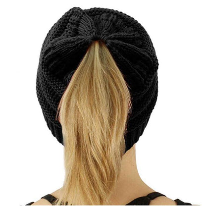 Acrylic Ponytail Knitted Beanie