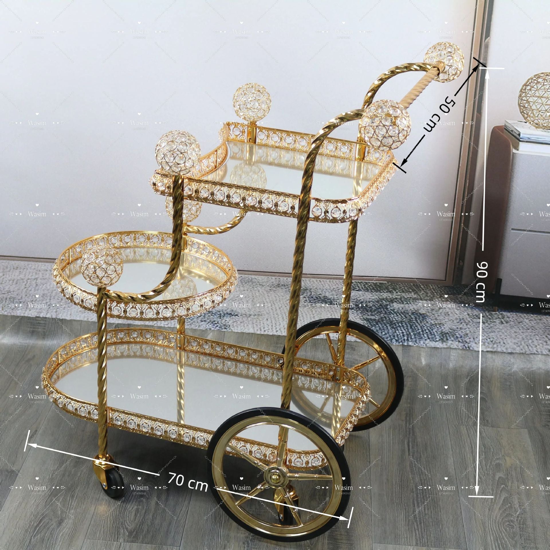 Acrylic Stainless Steel Dining Service Cart