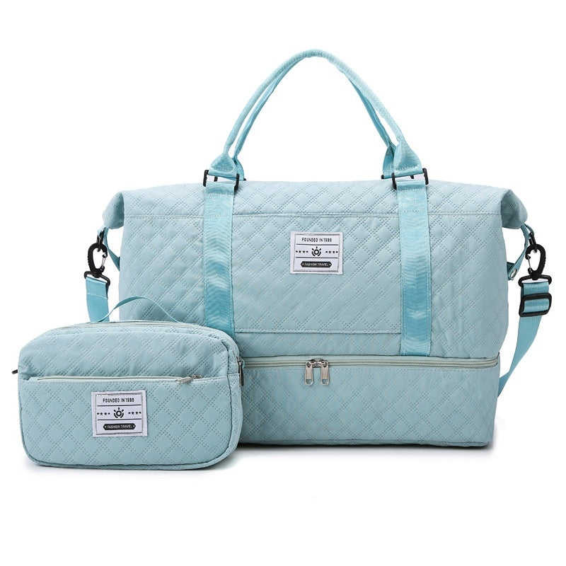 Large Capacity Quilted Embroidered Crossbody Travel Bag