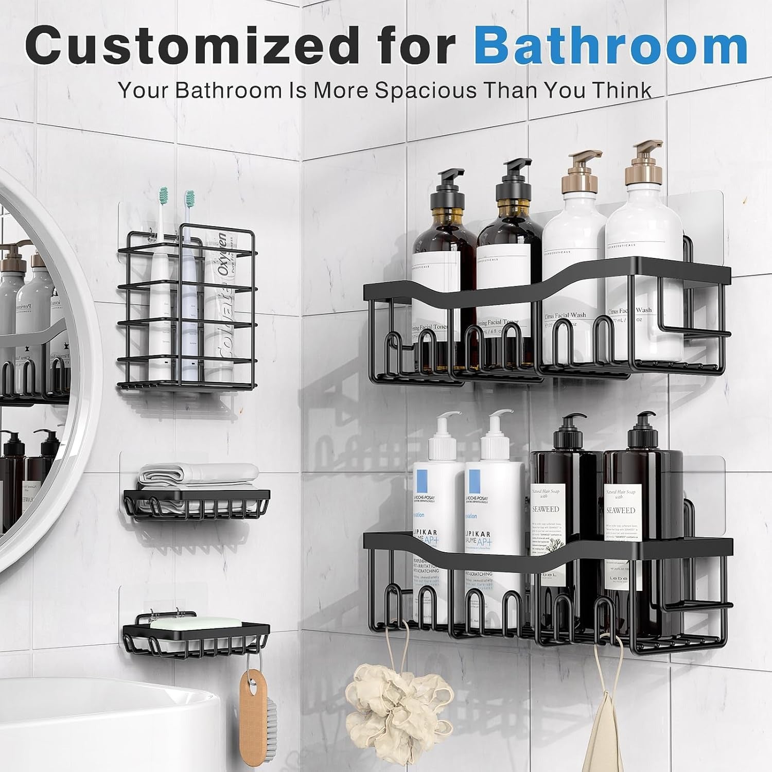 Adhesive Wall Mounted Bathroom Organizer Rack