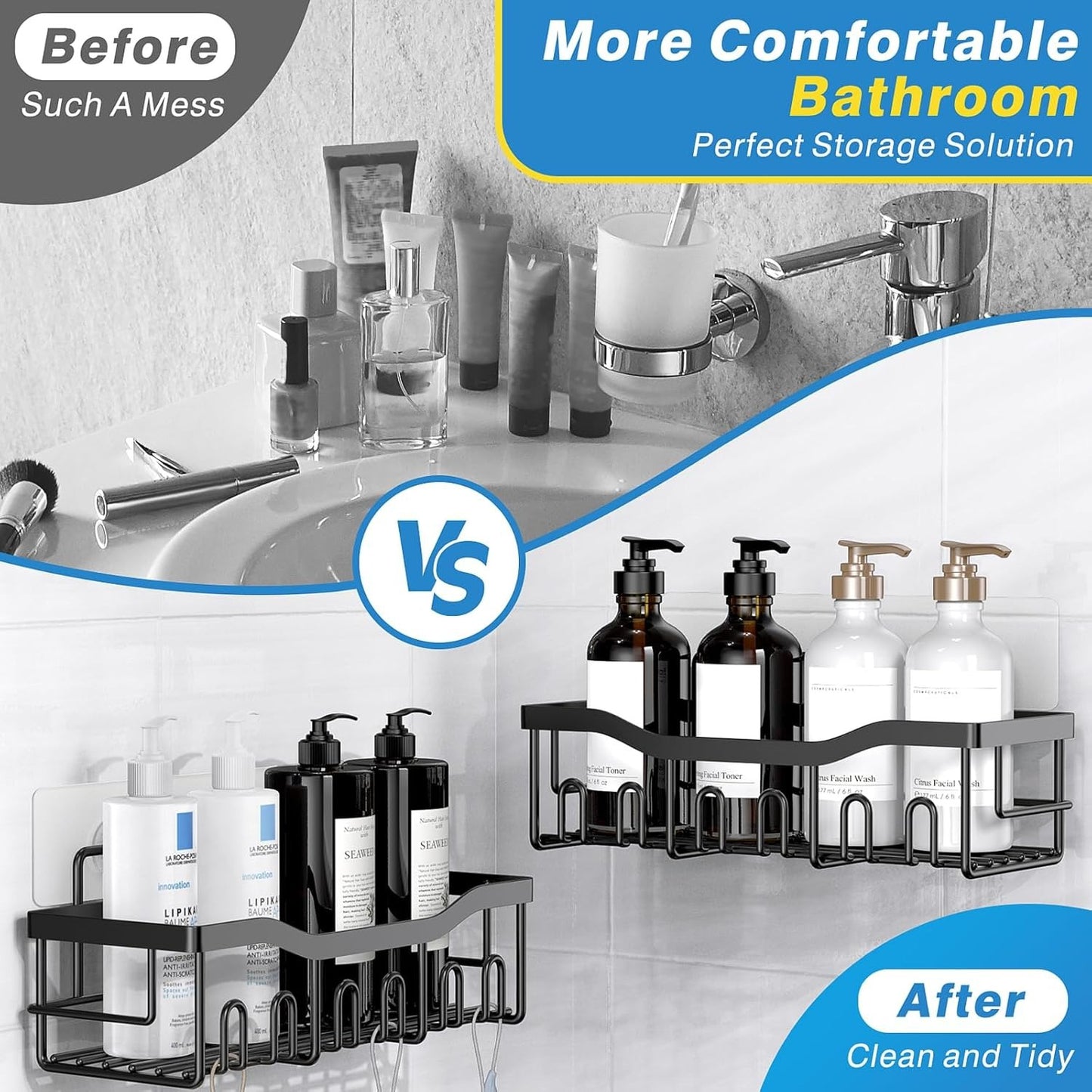 Adhesive Wall Mounted Bathroom Organizer Rack