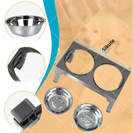 Adjustable Anti-Spill Pet Dog Bowl Stainless Steel Elevated Feeder