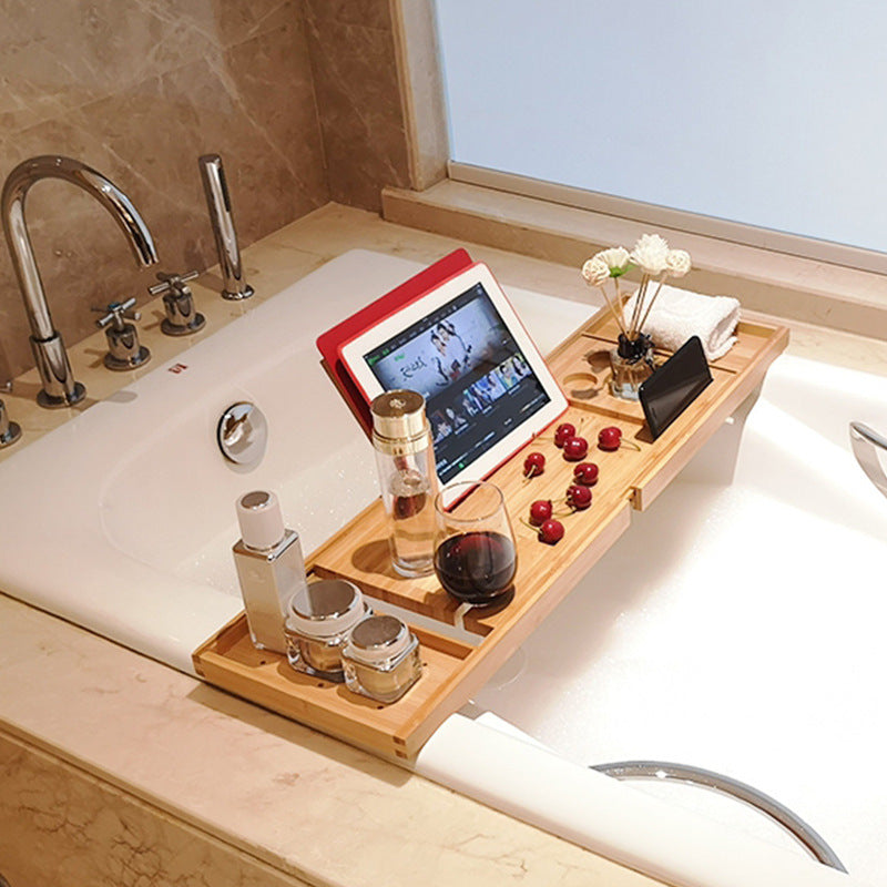 Adjustable Bamboo Bathtub Storage Rack