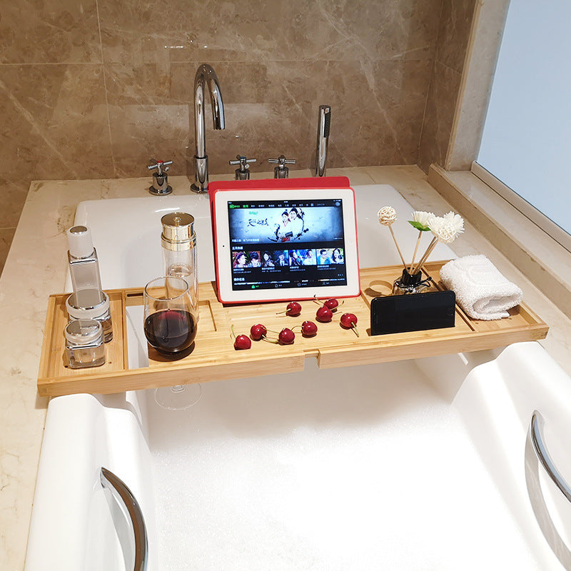 Adjustable Bamboo Bathtub Storage Rack