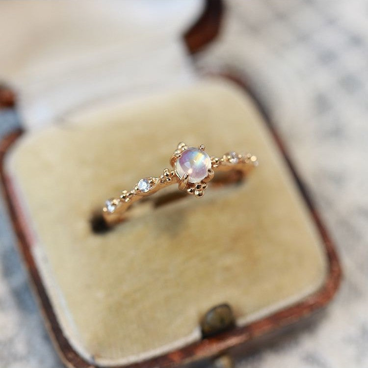 Adjustable Blue Moonstone Gold Plated Ring
