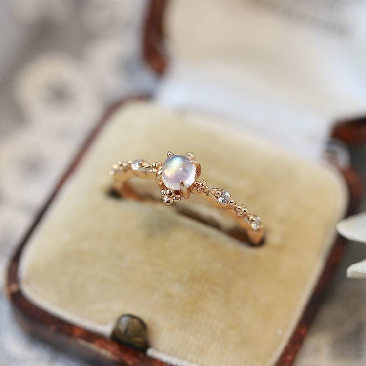Adjustable Blue Moonstone Gold Plated Ring