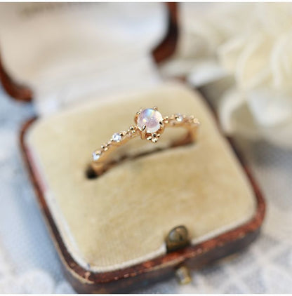 Adjustable Blue Moonstone Gold Plated Ring