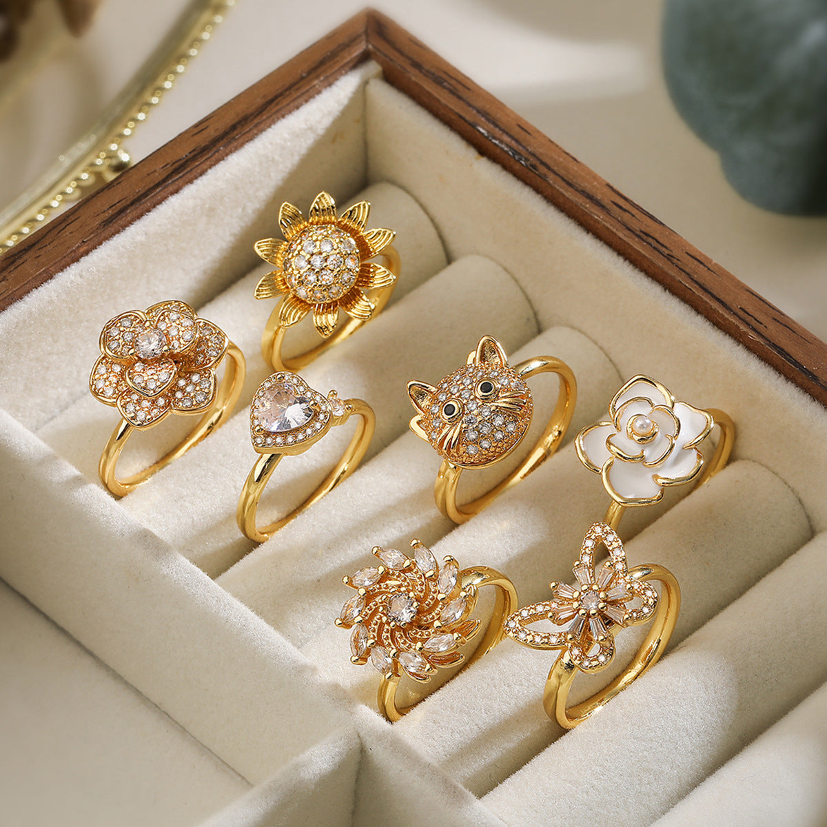 Adjustable Butterfly Zircon Open Ring for Women