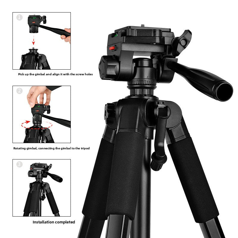 Adjustable Camera Tripod with Removable Gimbal for Phone and DSLR