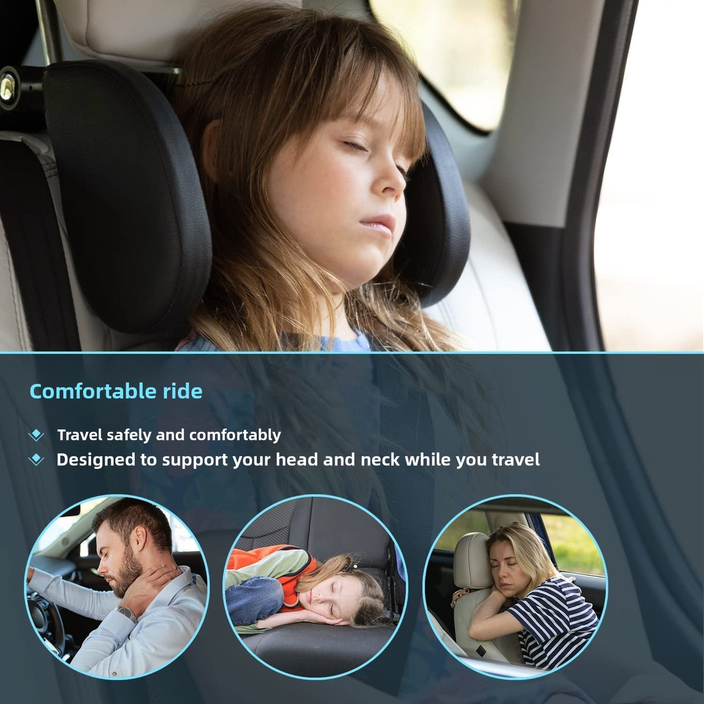 Adjustable Car Headrest Pillow with Memory Foam