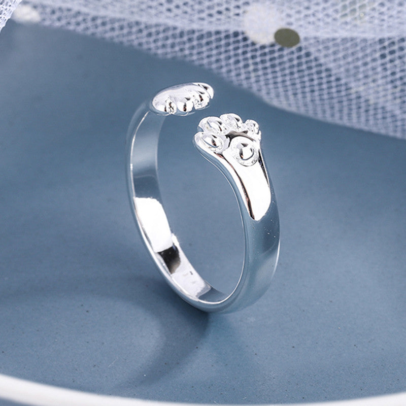 Adjustable Cat Paw Print Open Ring