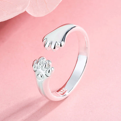 Adjustable Cat Paw Print Open Ring