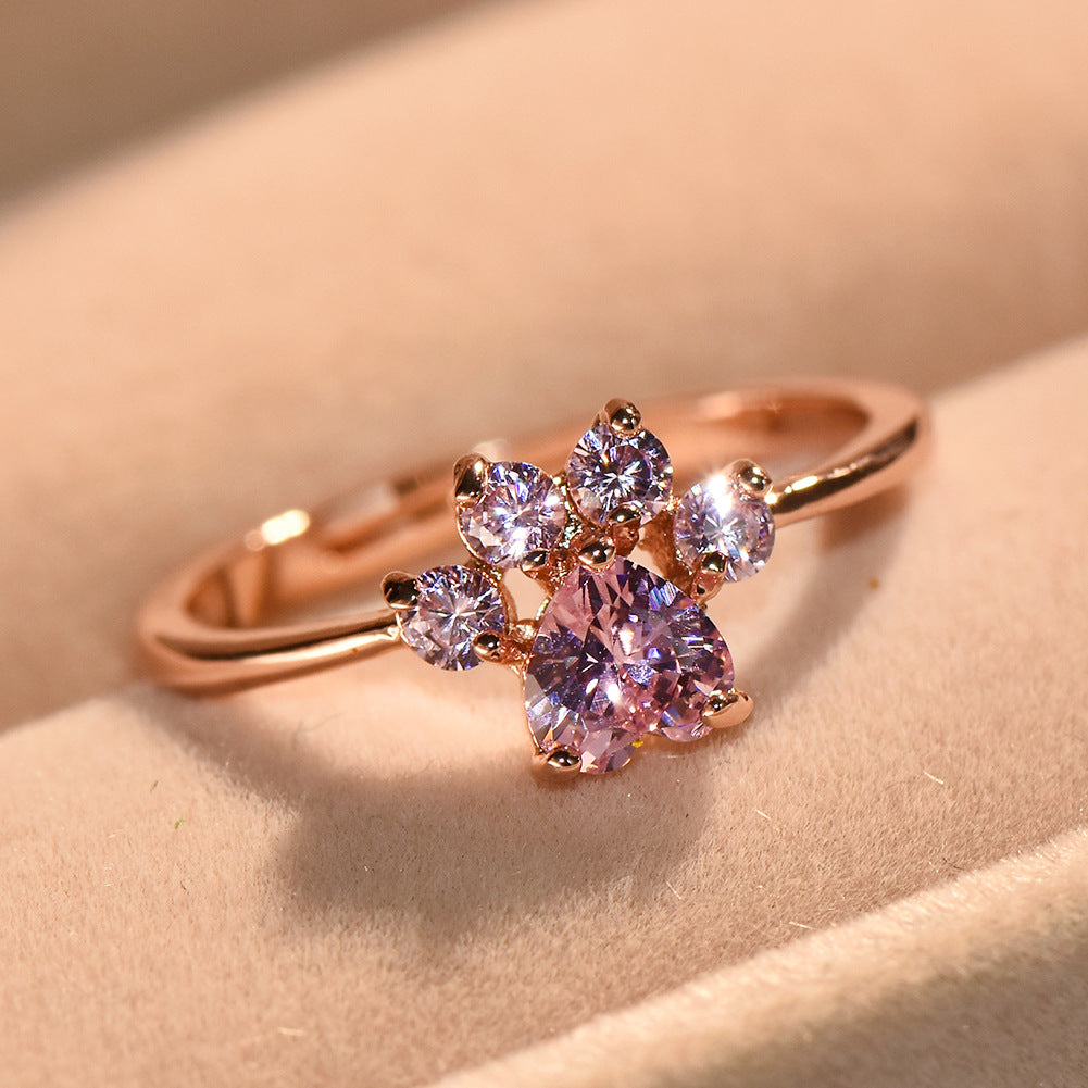 Adjustable Cat Paw Zircon Ring