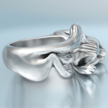 Adjustable Cat Totem Silver Plated Ring