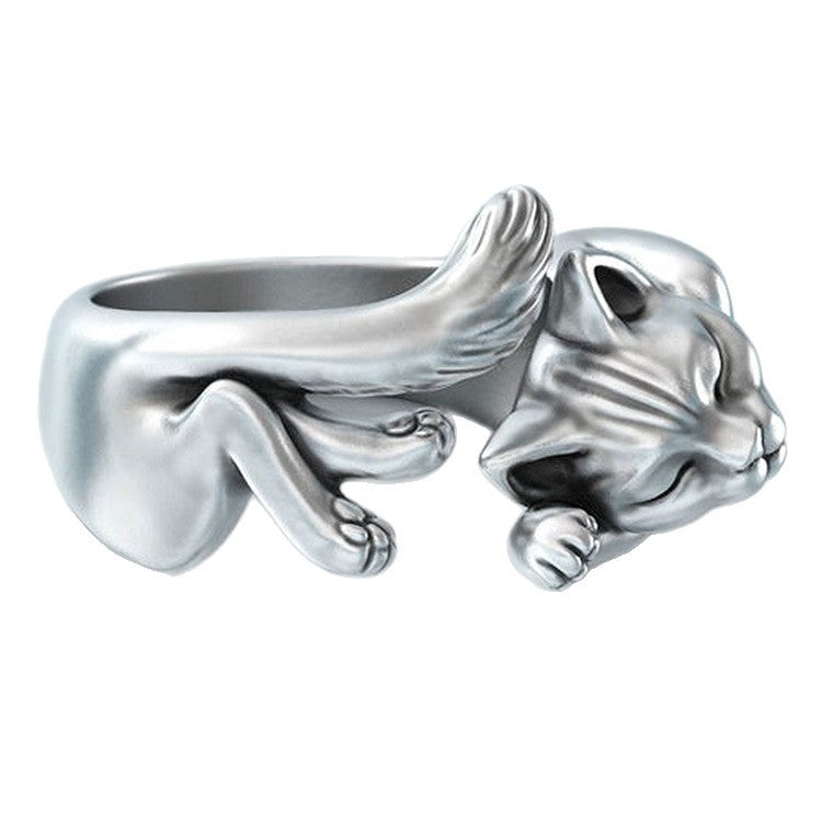Adjustable Cat Totem Silver Plated Ring