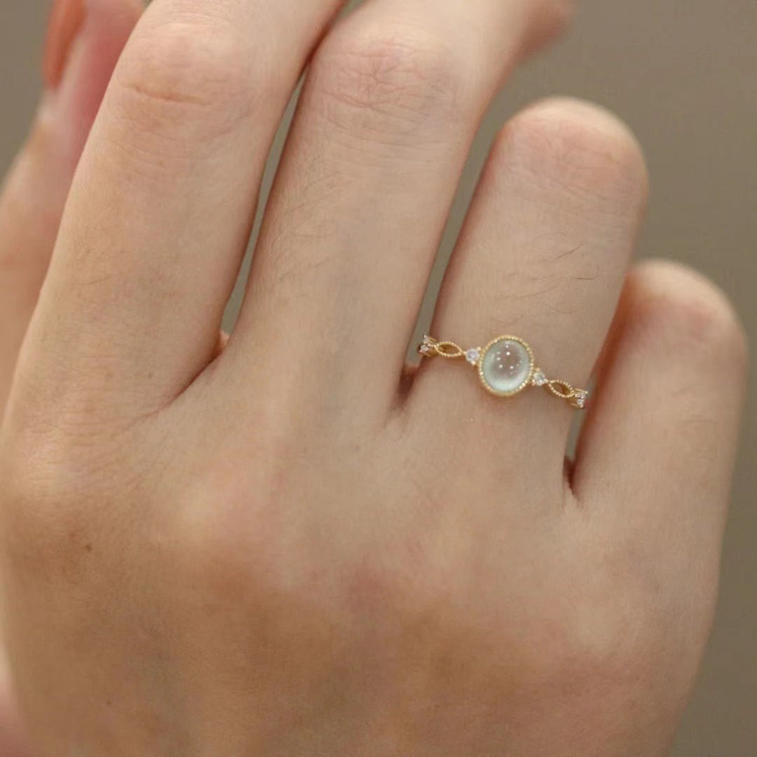 Adjustable Chalcedony Simulation Ring