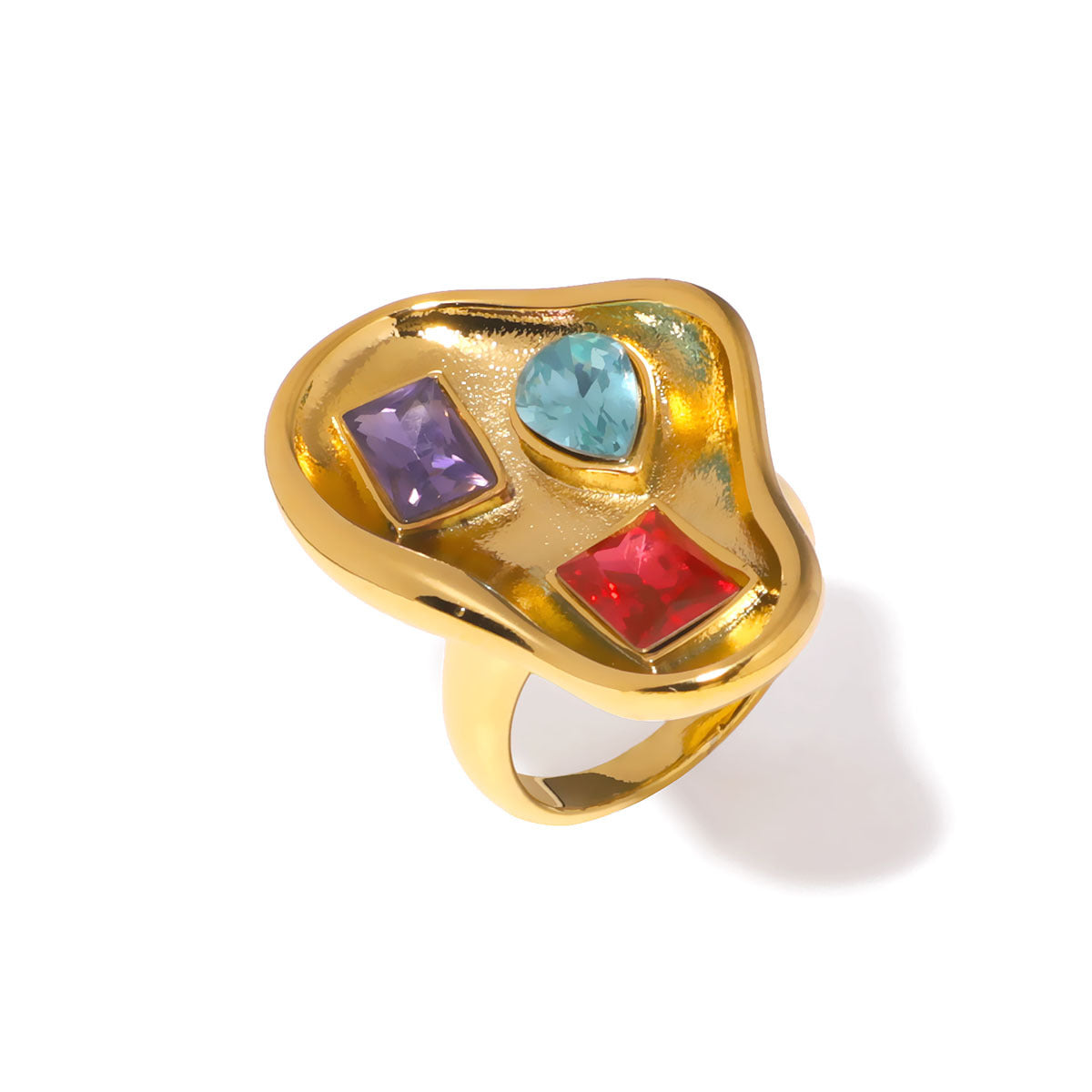 Adjustable Colorful Zircon Geometric Ring