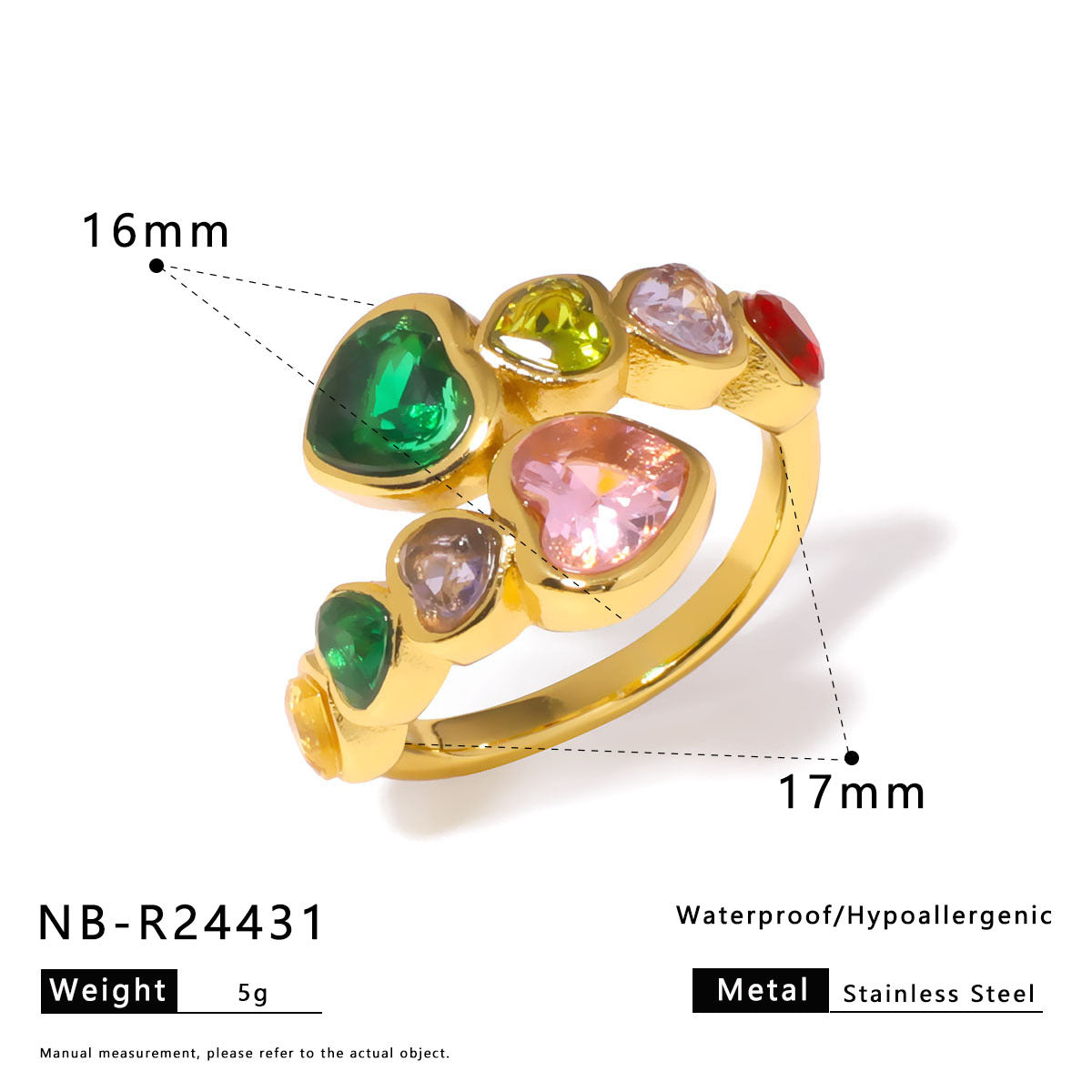 Adjustable Colorful Zircon Geometric Ring