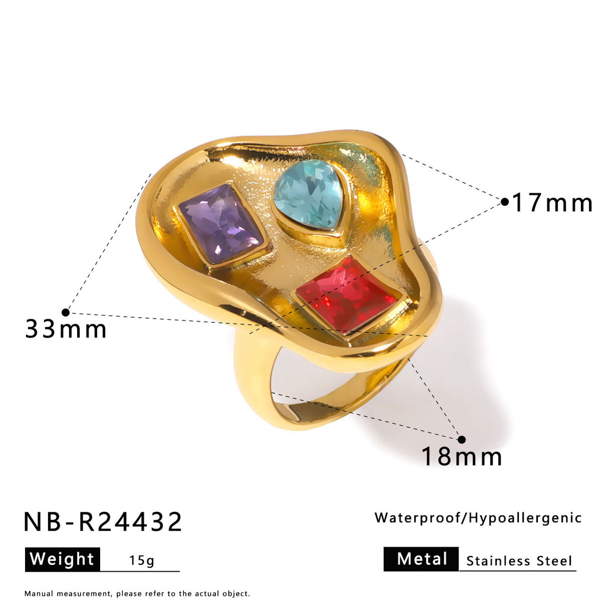 Adjustable Colorful Zircon Geometric Ring