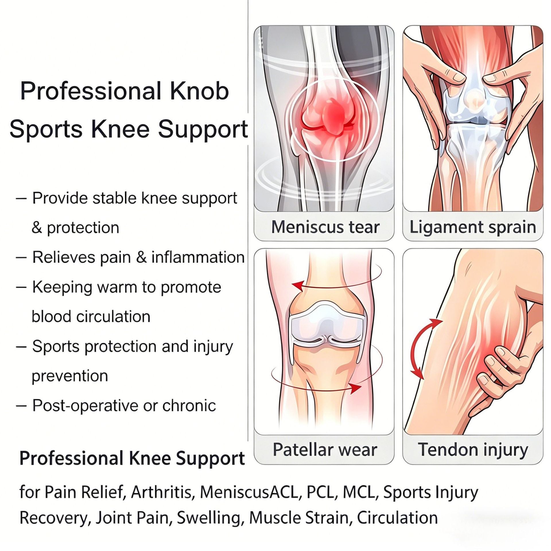 Adjustable Compression Knee Support with Patella Gel