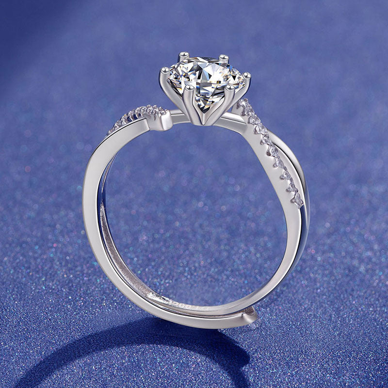 Adjustable Cross Design Moissanite Silver Ring