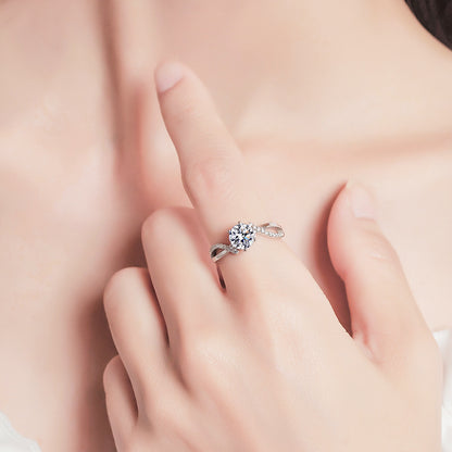 Adjustable Cross Design Moissanite Silver Ring
