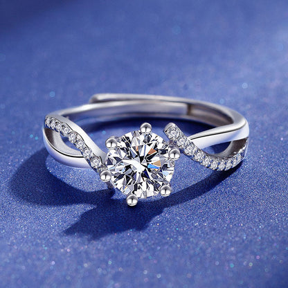 Adjustable Cross Design Moissanite Silver Ring