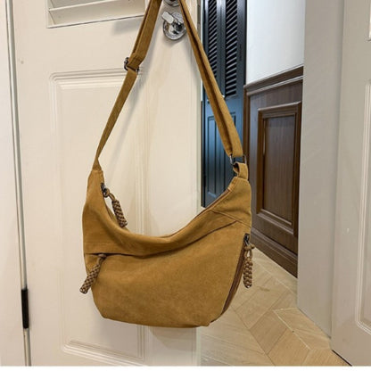 Adjustable Crossbody Suede Tote Bag with Multiple Pockets