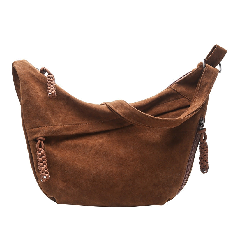 Adjustable Crossbody Suede Tote Bag with Multiple Pockets