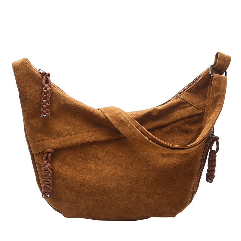 Adjustable Crossbody Suede Tote Bag with Multiple Pockets