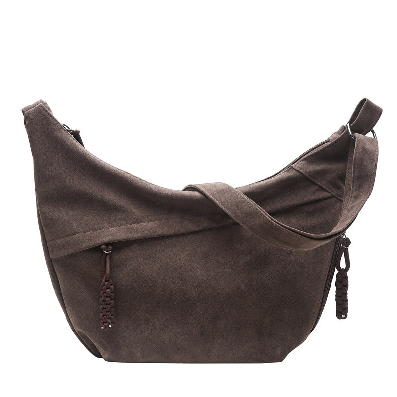 Adjustable Crossbody Suede Tote Bag with Multiple Pockets