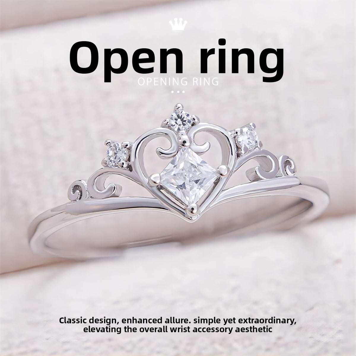 Adjustable Crown Ring Women Fashion Jewelry