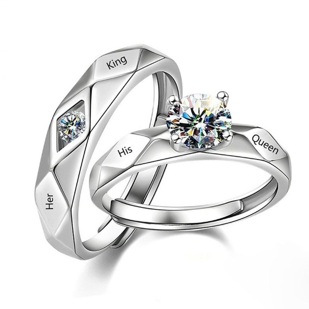 Adjustable Crown Zirconia Couple Rings for Men and Women