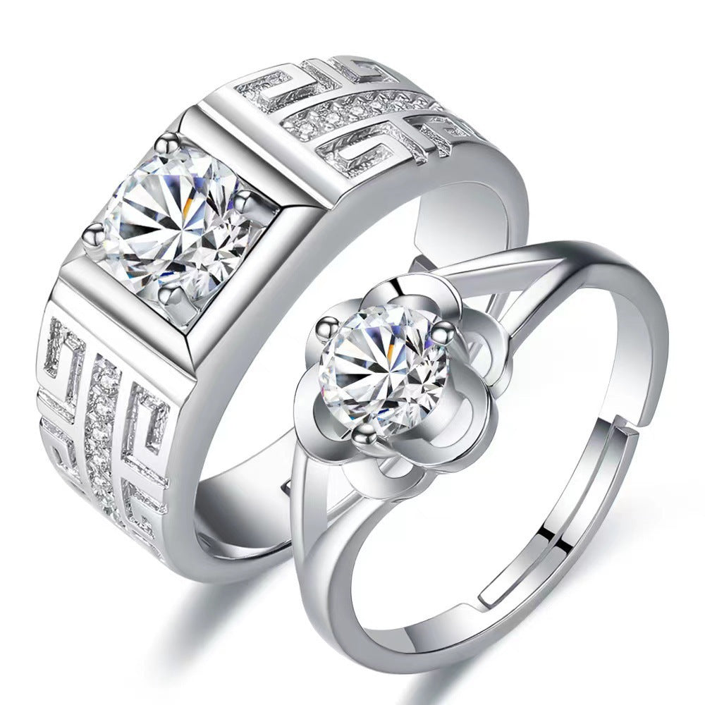 Adjustable Crown Zirconia Couple Rings for Men and Women