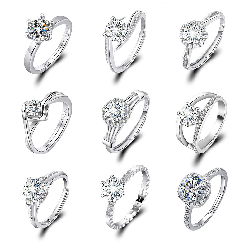 Adjustable Cubic Zirconia Ring Women Classic Six Claw Design