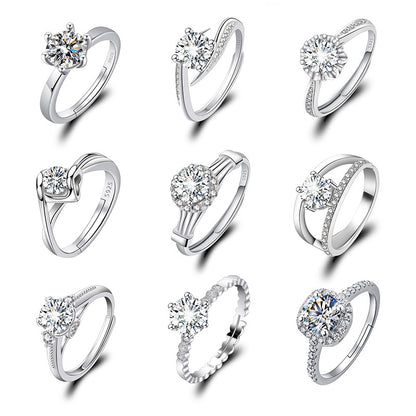 Adjustable Cubic Zirconia Ring Women Classic Six Claw Design
