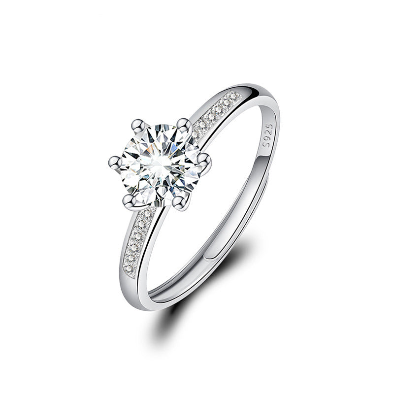 Adjustable Cubic Zirconia Ring Women Classic Six Claw Design
