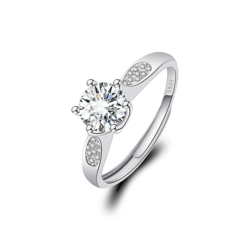 Adjustable Cubic Zirconia Ring Women Classic Six Claw Design
