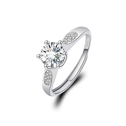 Adjustable Cubic Zirconia Ring Women Classic Six Claw Design