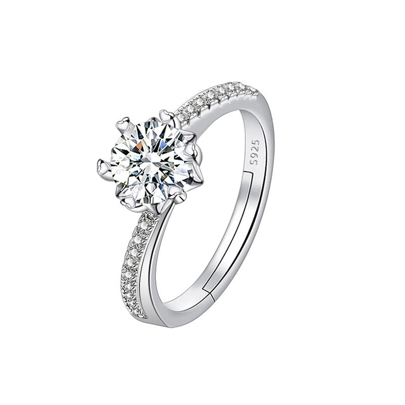 Adjustable Cubic Zirconia Ring Women Classic Six Claw Design