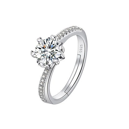 Adjustable Cubic Zirconia Ring Women Classic Six Claw Design