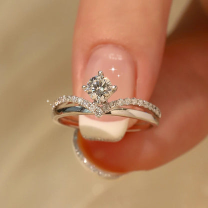 Adjustable Cubic Zirconia Ring Women Classic Six Claw Design
