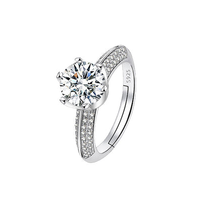Adjustable Cubic Zirconia Ring Women Classic Six Claw Design