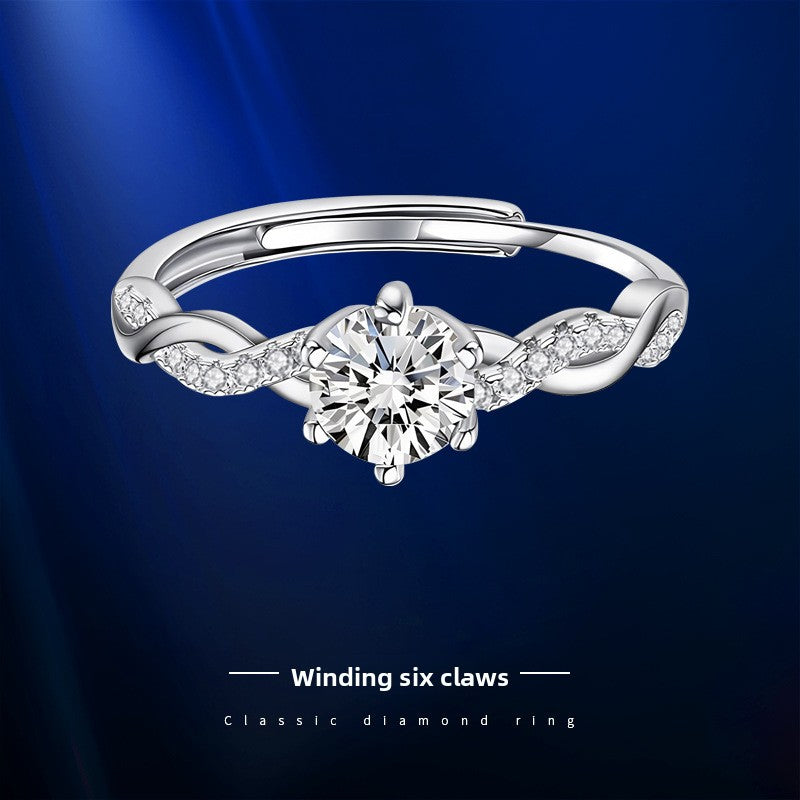 Adjustable Cubic Zirconia Ring Women Classic Six Claw Design