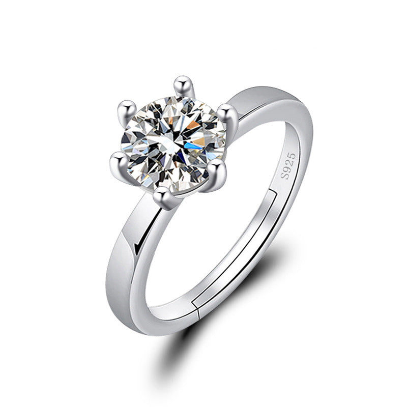 Adjustable Cubic Zirconia Ring Women Classic Six Claw Design