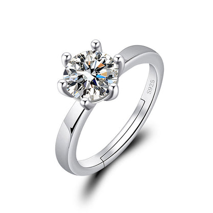 Adjustable Cubic Zirconia Ring Women Classic Six Claw Design
