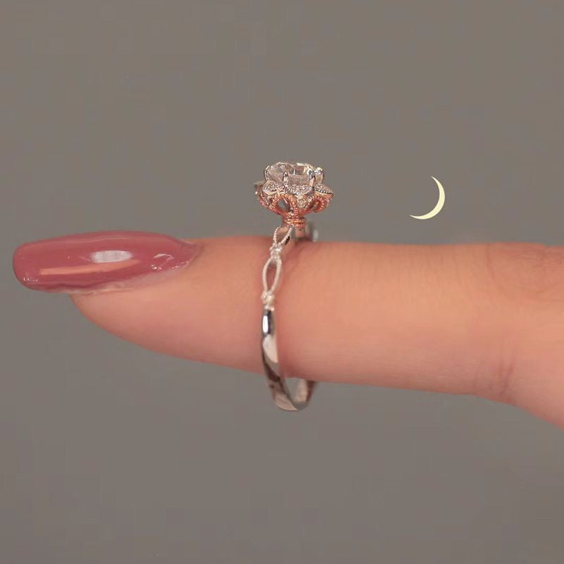 Adjustable Cubic Zirconia Ring Women Classic Six Claw Design