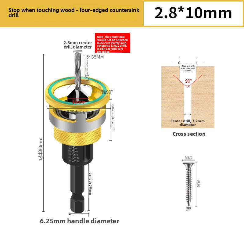 Adjustable Depth Countersink Step Drill Bit