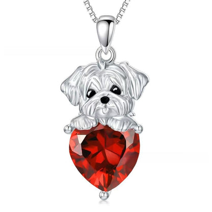 Adjustable Dog Heart Silver Pendant Necklace