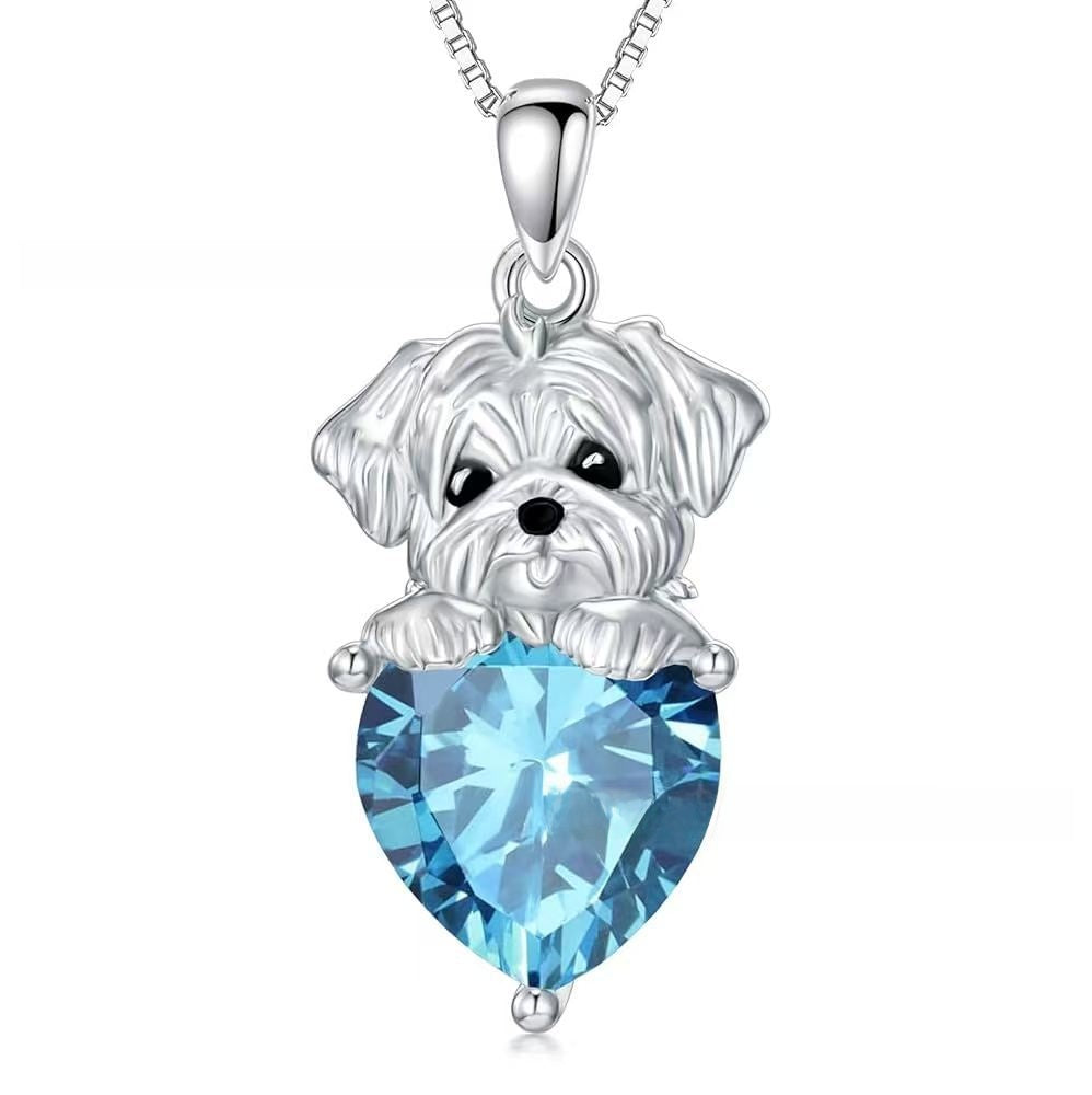 Adjustable Dog Heart Silver Pendant Necklace